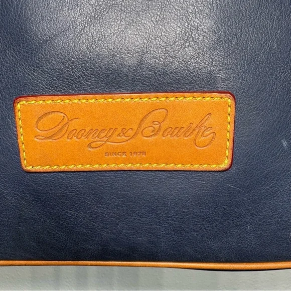 Vintage Dooney & Bourke Blue and Brown Large Leather Tote with Pink Interior - Picture 2 of 16